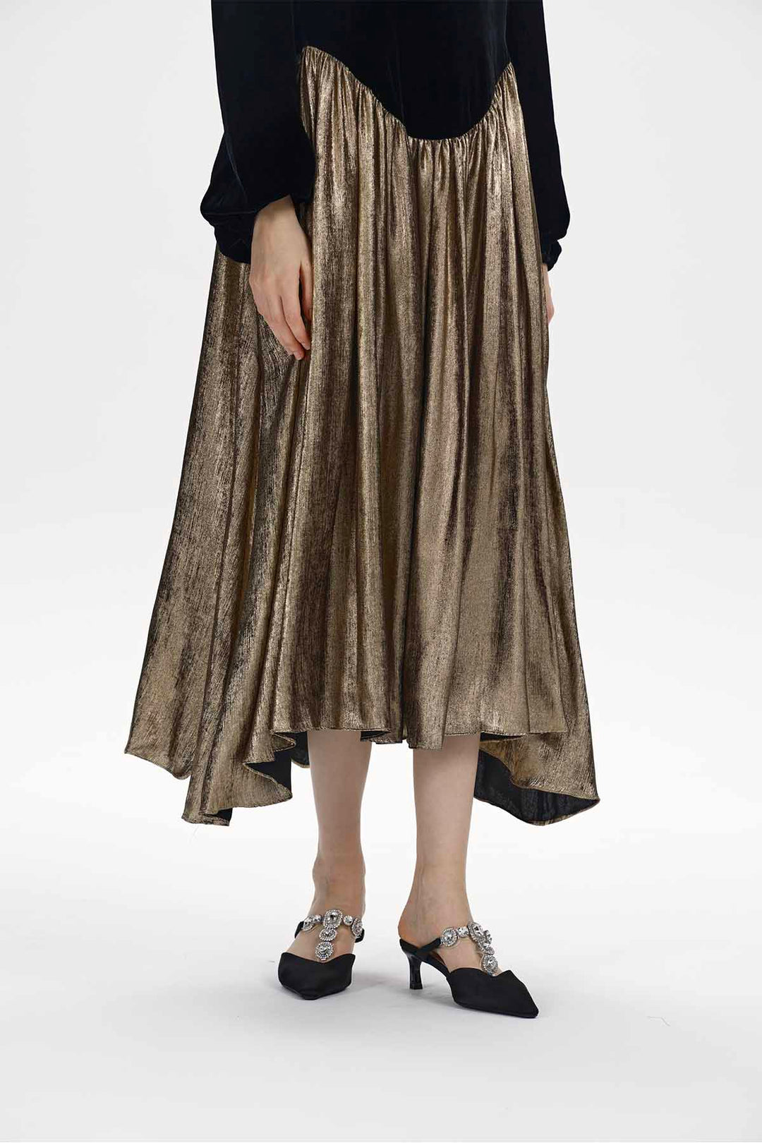 Sybil Silk Velvet Pleated Dress