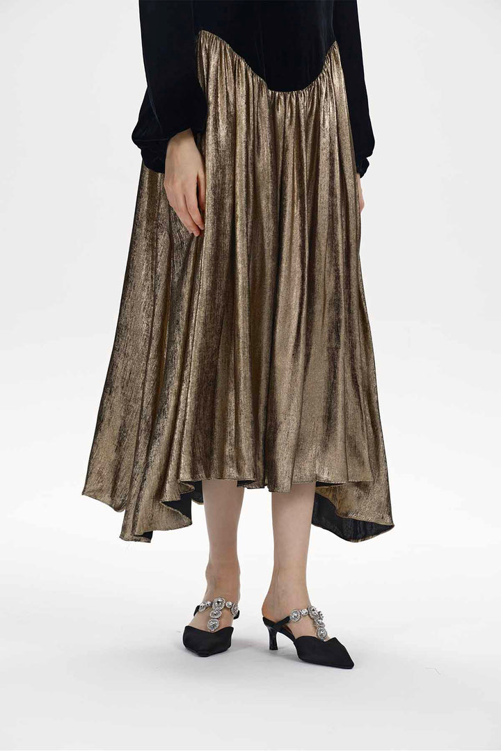 Sybil Silk Velvet Pleated Dress