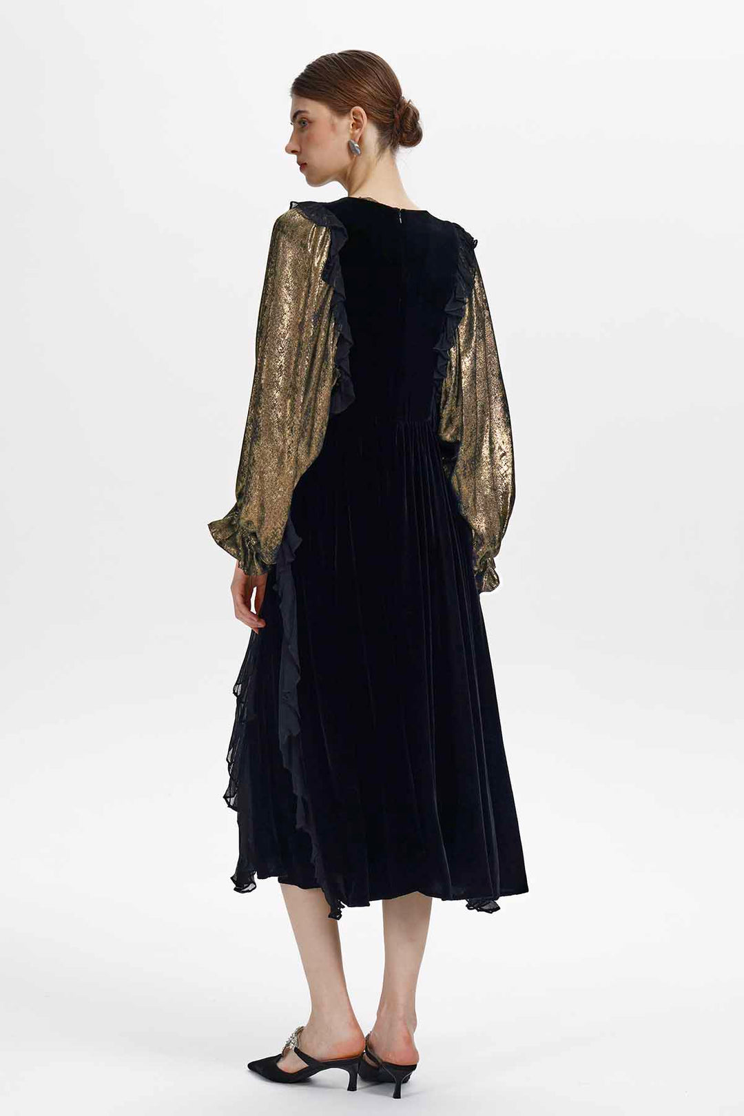 Oona Ruffle Velvet Midi Dress