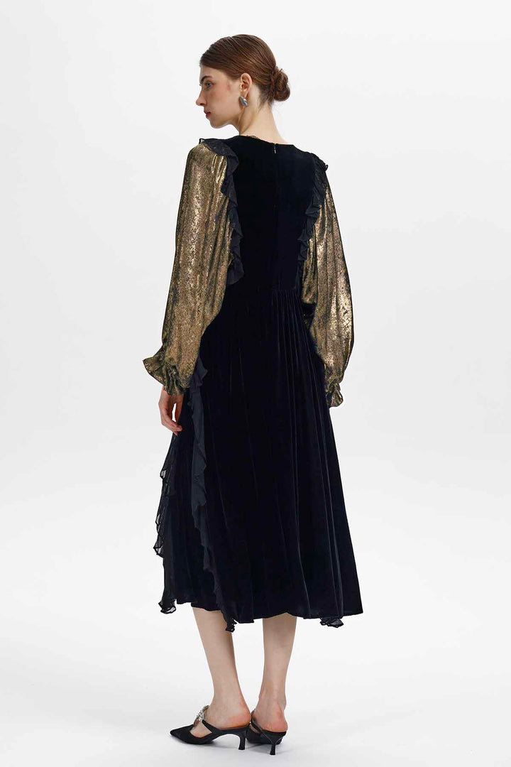 Oona Ruffle Velvet Midi Dress