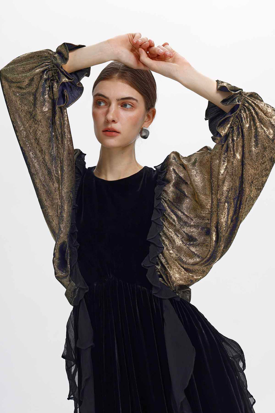 Oona Ruffle Velvet Midi Dress