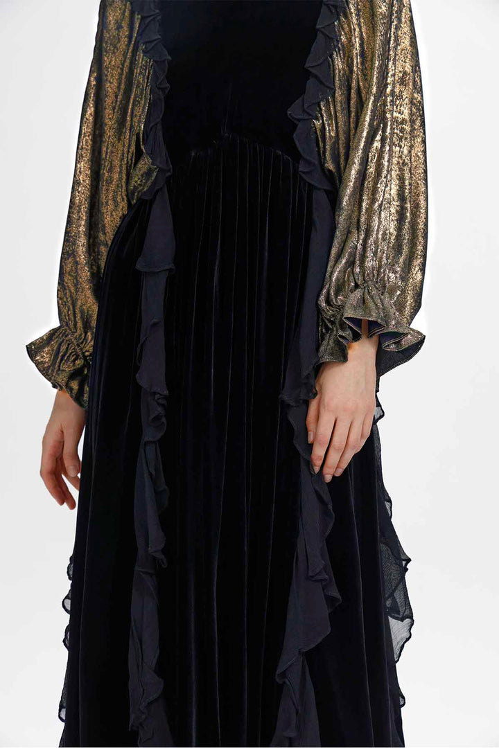 Oona Ruffle Velvet Midi Dress