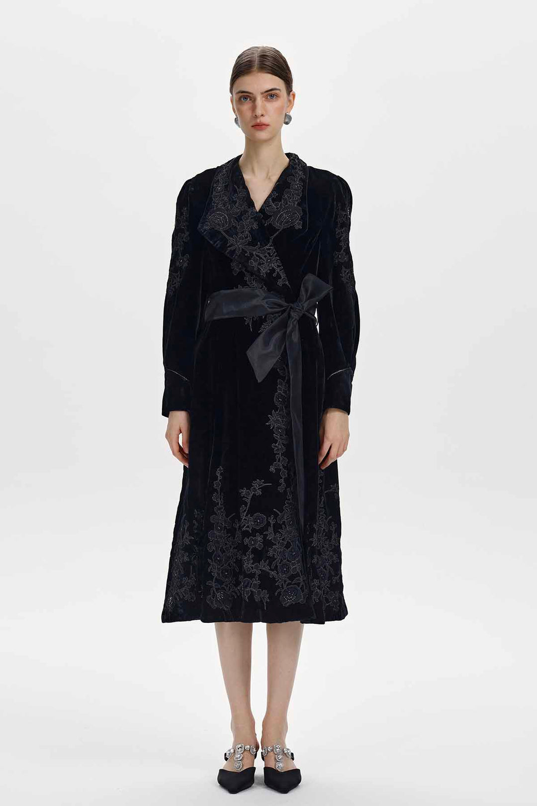 Petra Embellished Velvet Wrap Midi Dress