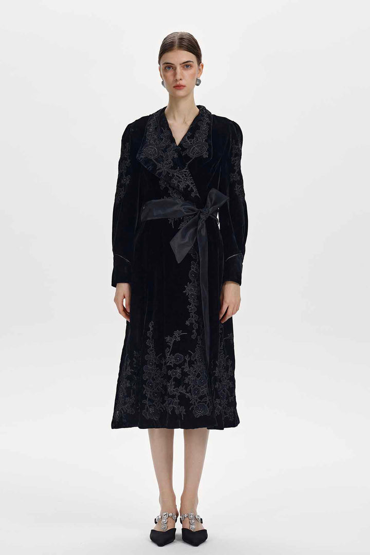Petra Embellished Velvet Wrap Midi Dress