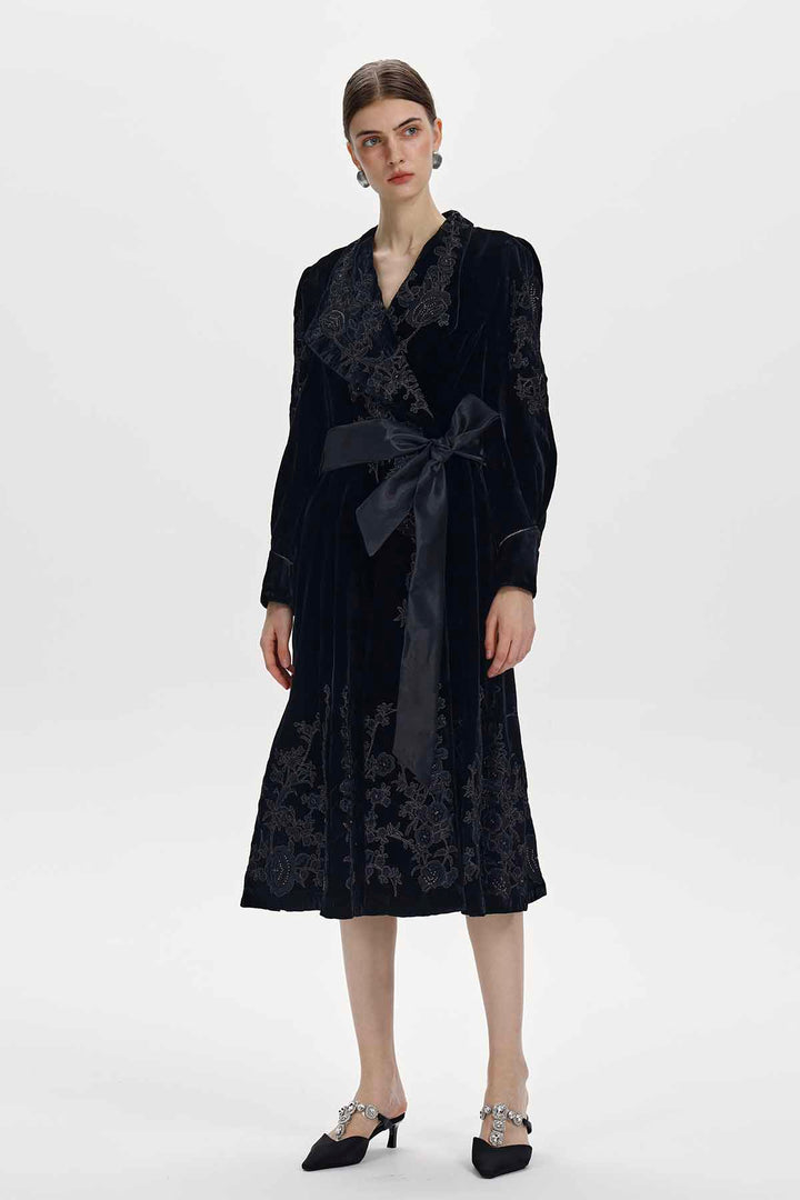 Petra Embellished Velvet Wrap Midi Dress