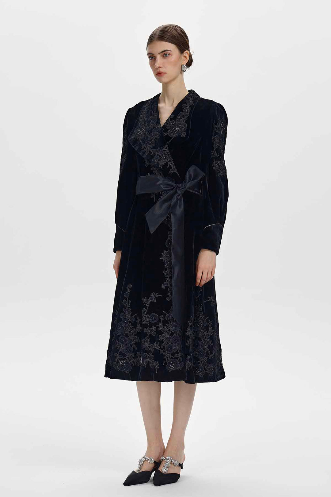 Petra Embellished Velvet Wrap Midi Dress