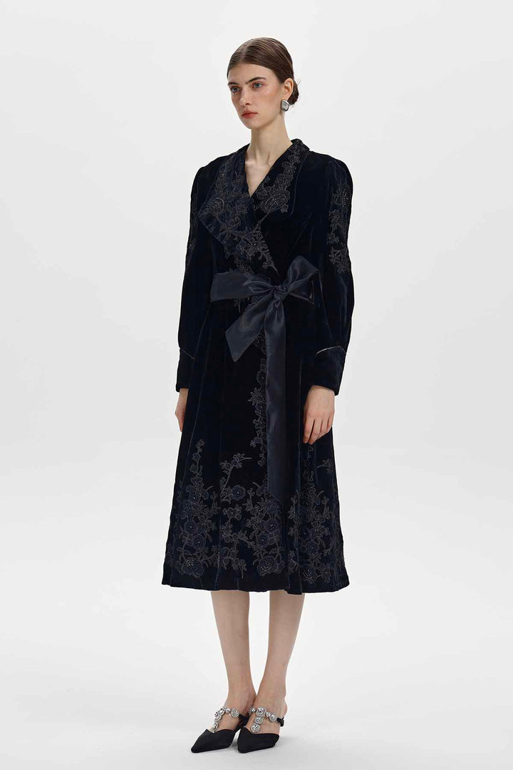 Petra Embellished Velvet Wrap Midi Dress