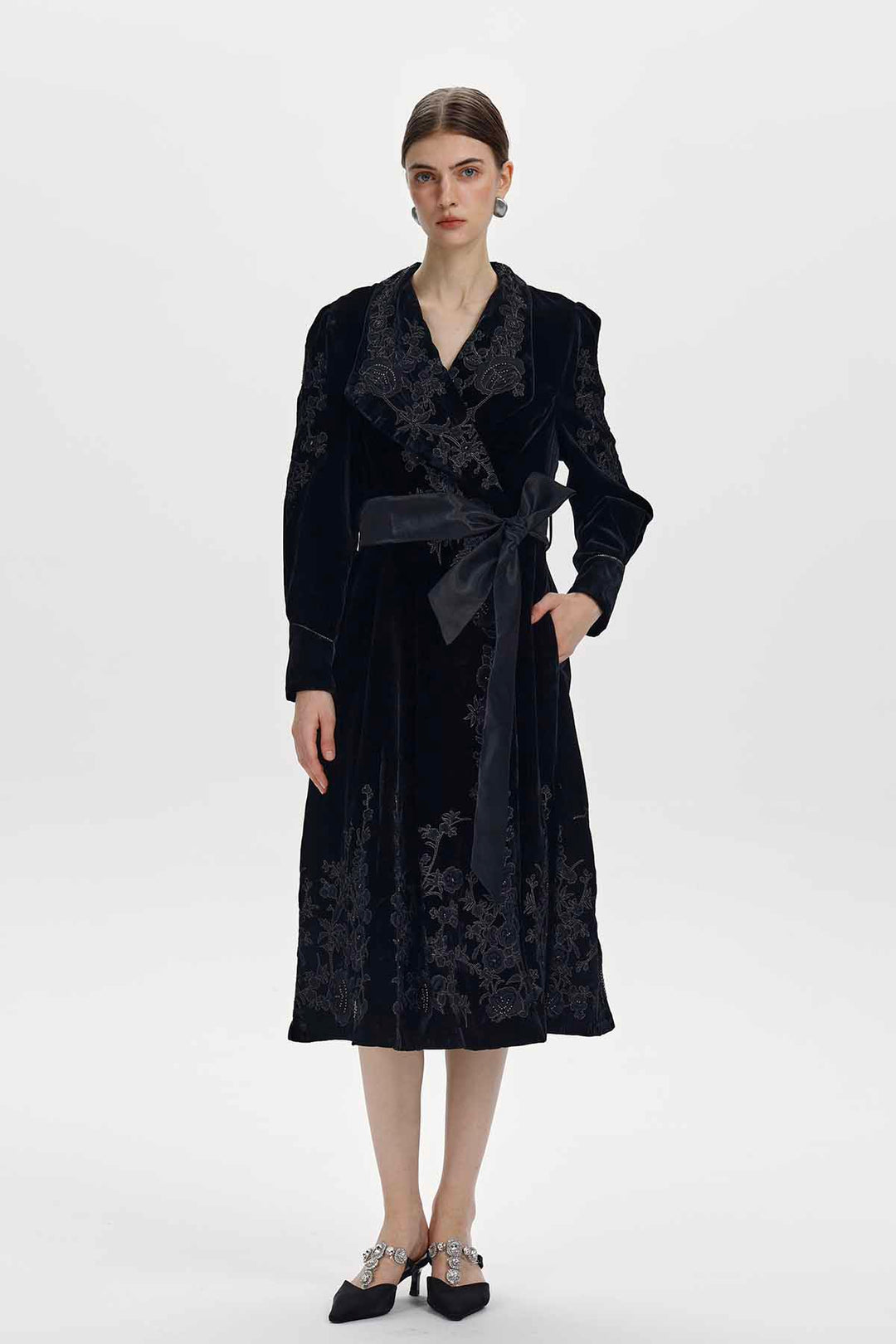 Petra Embellished Velvet Wrap Midi Dress