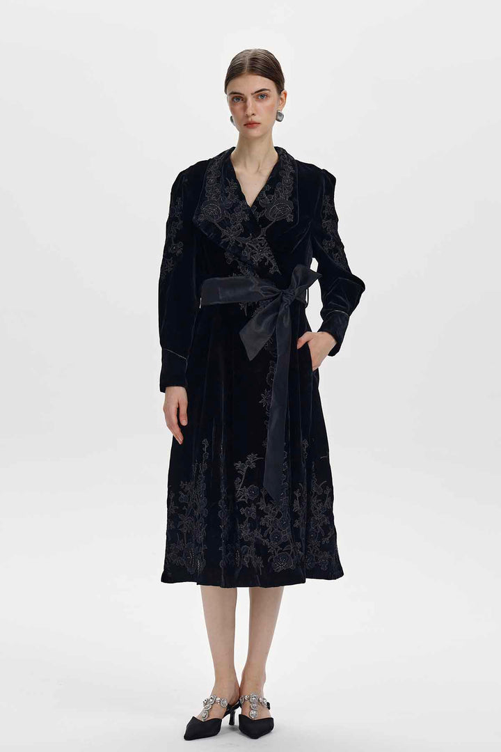 Petra Embellished Velvet Wrap Midi Dress