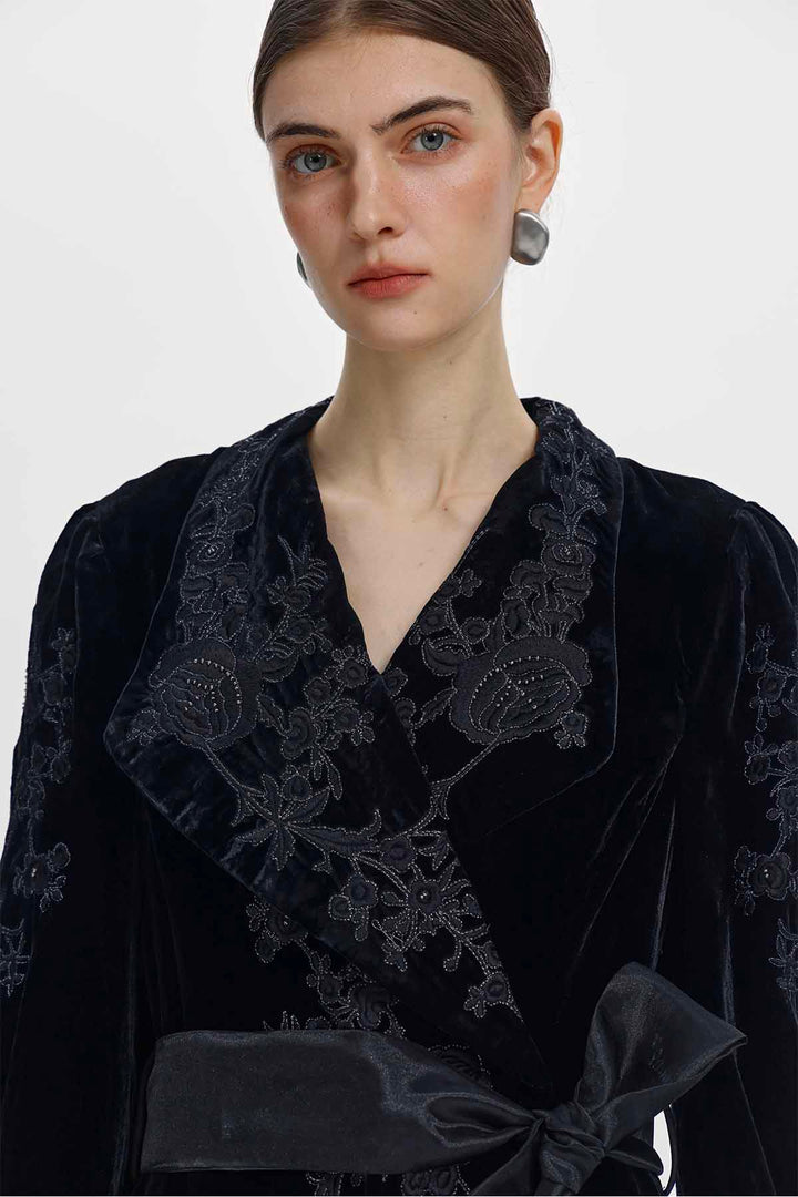 Petra Embellished Velvet Wrap Midi Dress