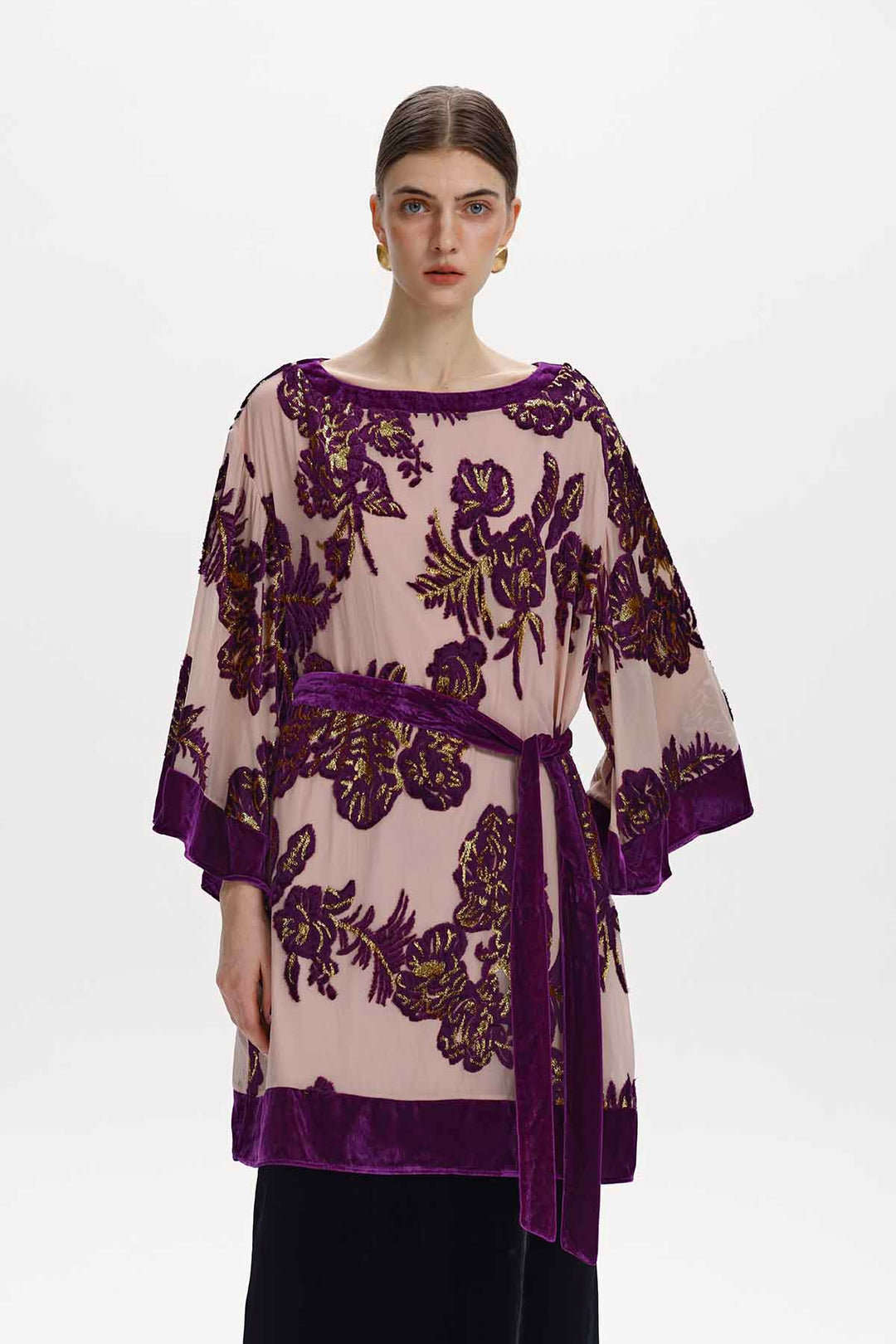 Nadine Floral Silk Velvet Tunic Top
