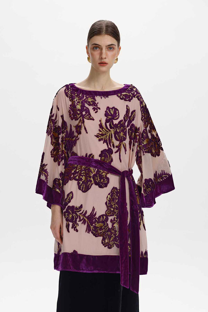 Nadine Floral Silk Velvet Tunic Top
