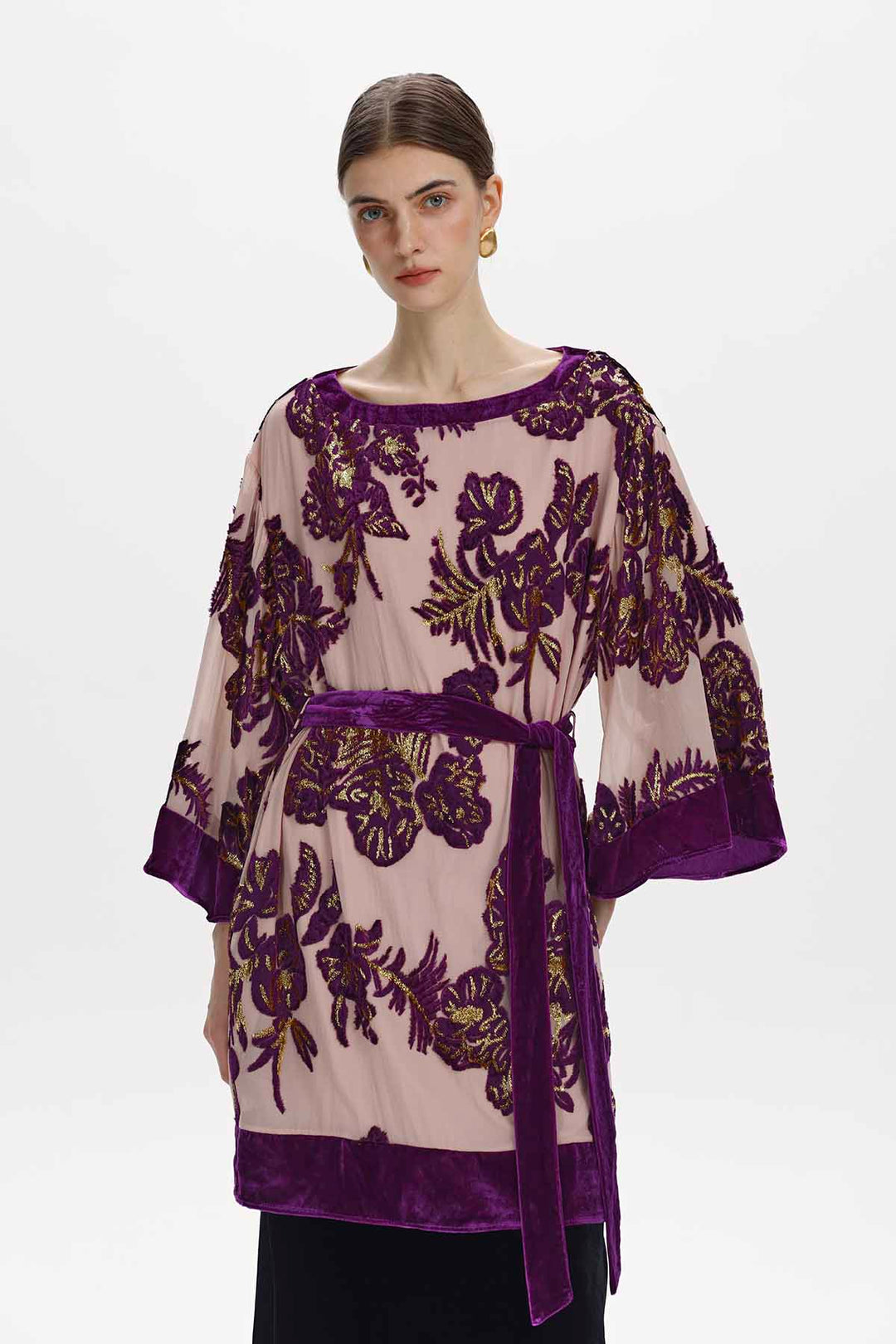 Nadine Floral Silk Velvet Tunic Top
