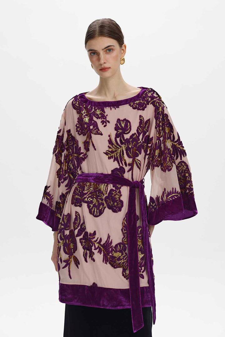 Nadine Floral Silk Velvet Tunic Top