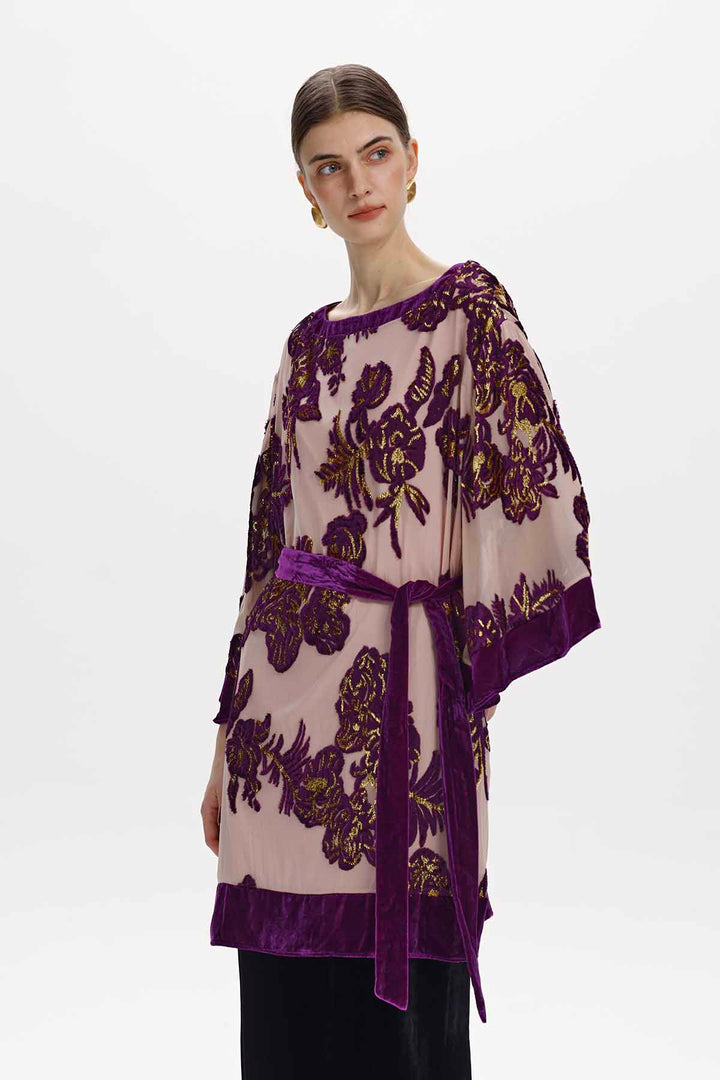Nadine Floral Silk Velvet Tunic Top