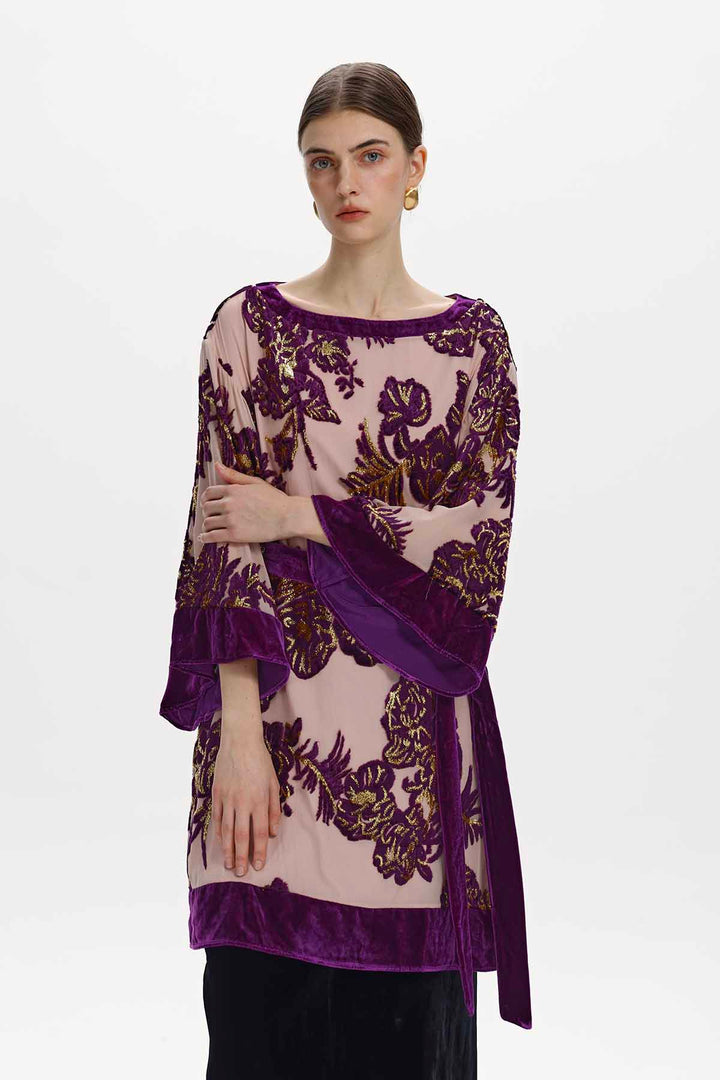 Nadine Floral Silk Velvet Tunic Top