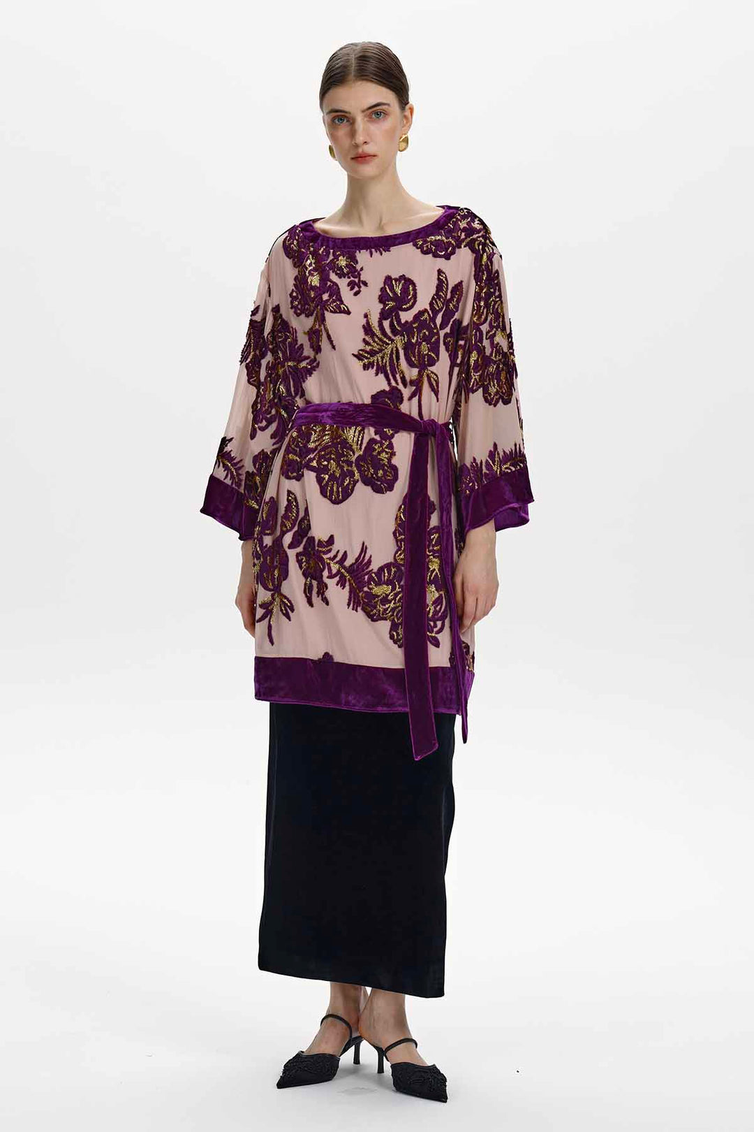 Nadine Floral Silk Velvet Tunic Top