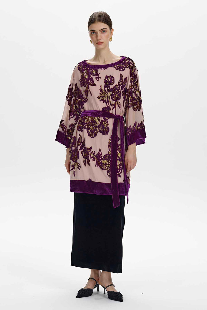 Nadine Floral Silk Velvet Tunic Top