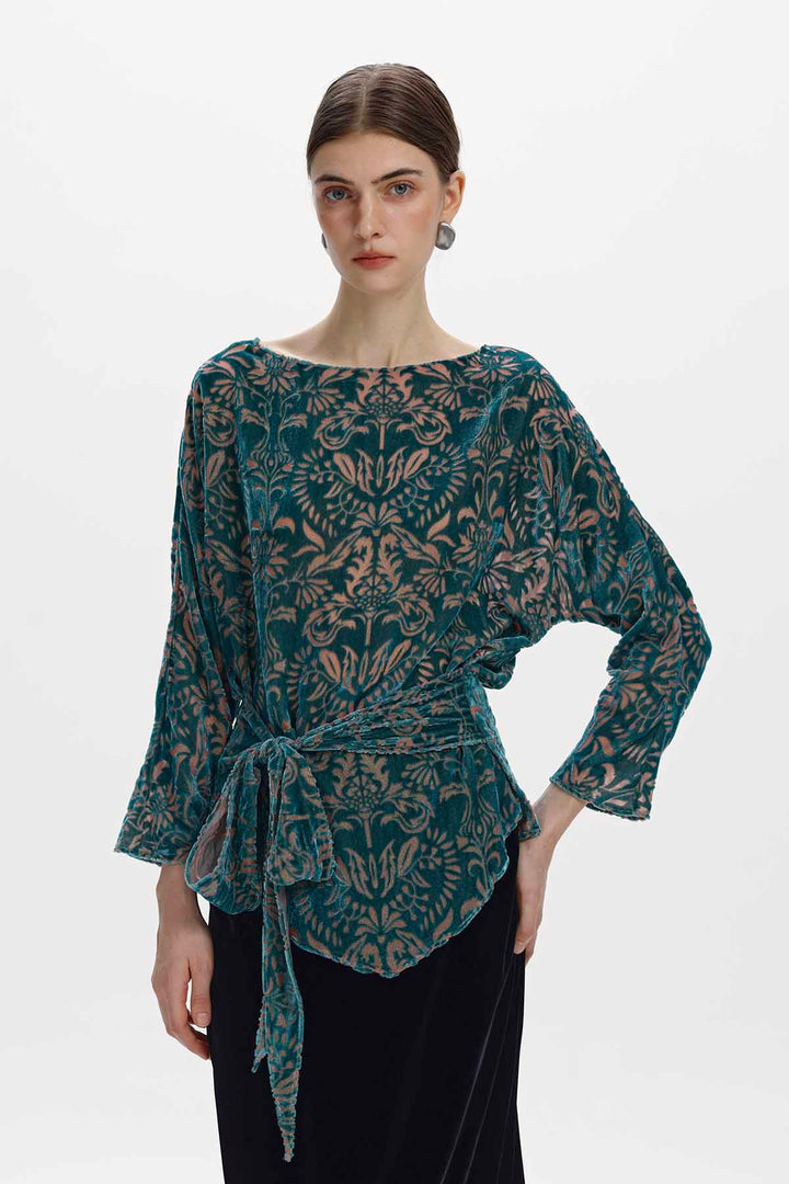 Arietta Burnout Velvet Belted Top