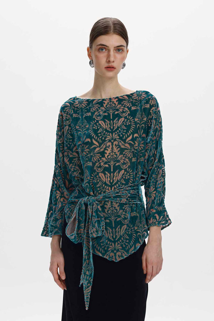Arietta Burnout Velvet Belted Top