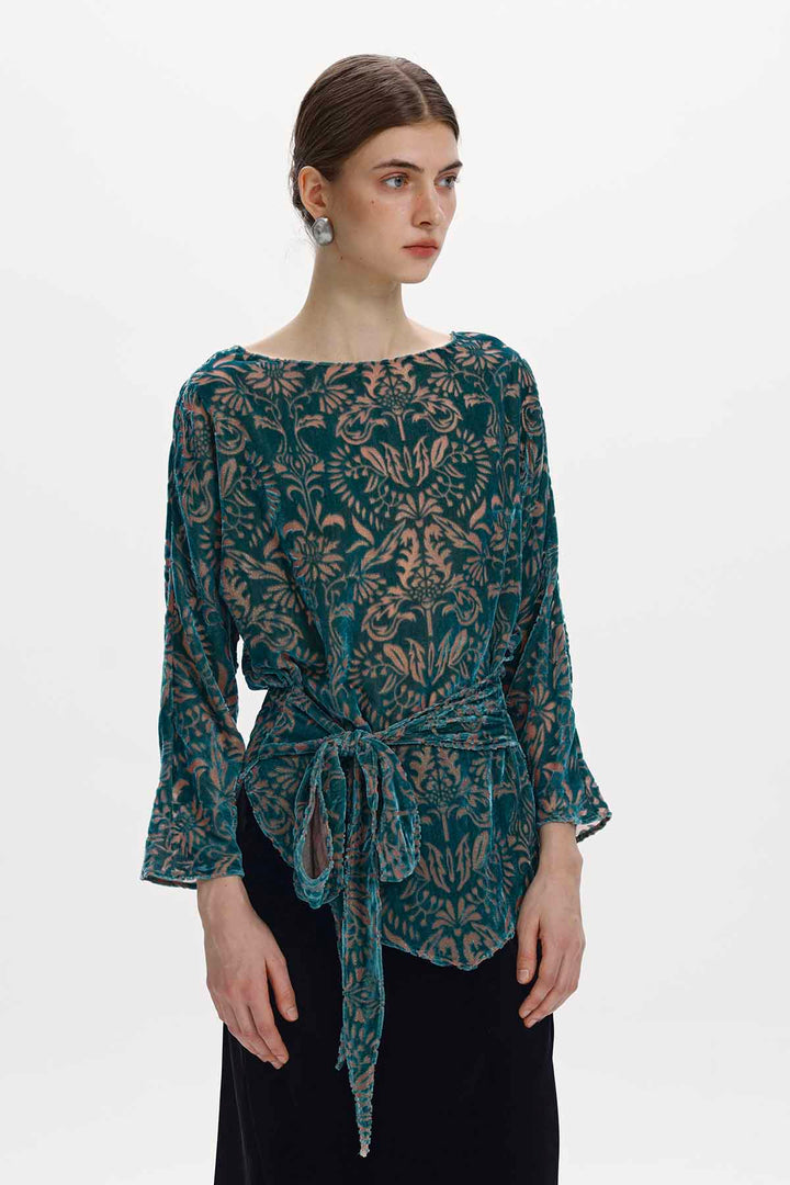 Arietta Burnout Velvet Belted Top
