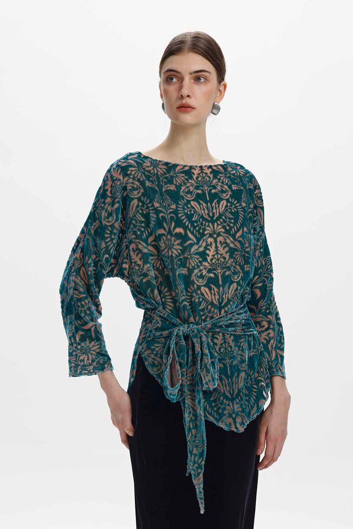 Arietta Burnout Velvet Belted Top