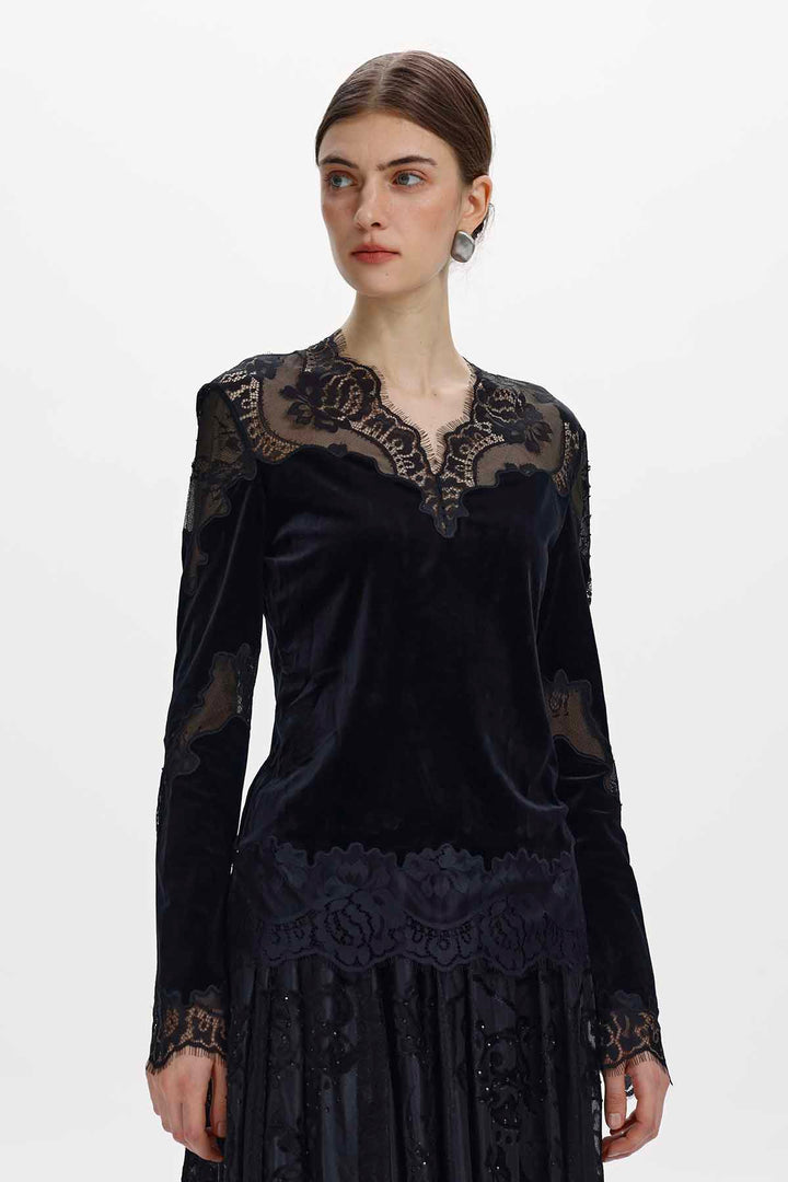 Alix Lace-Trimmed Sheer Panel Top
