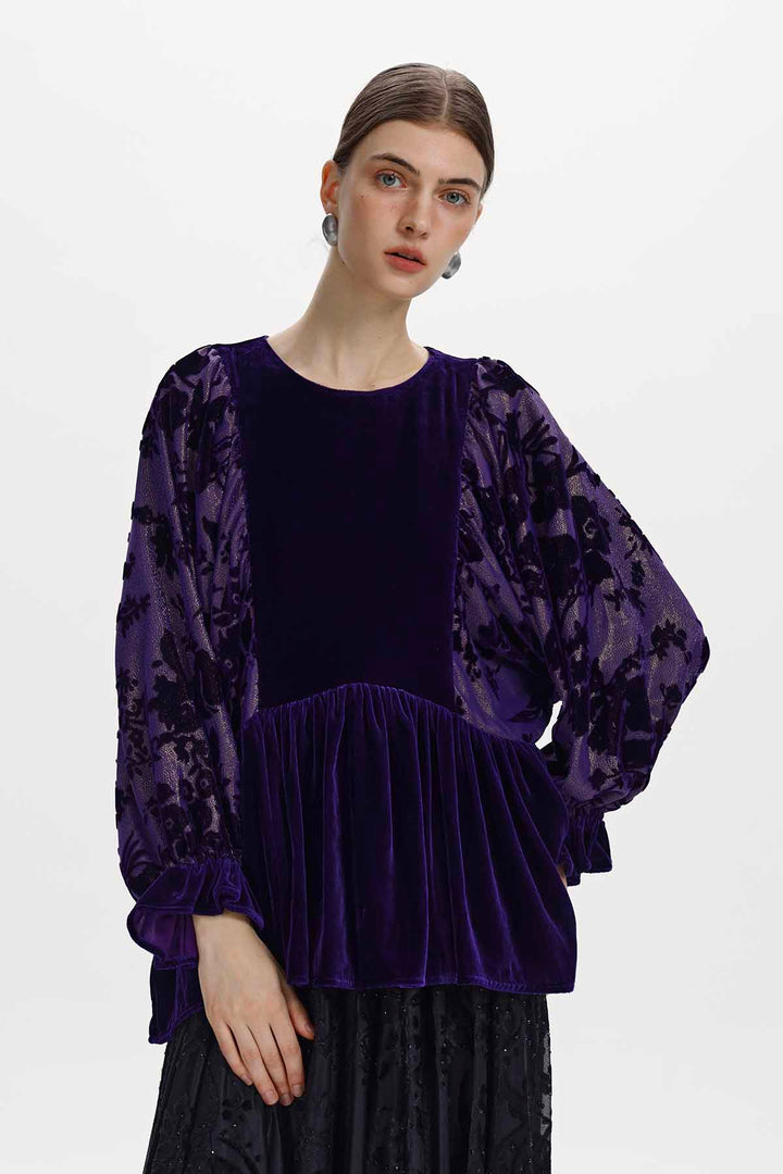 Astrid Burnout Velvet Peplum Top