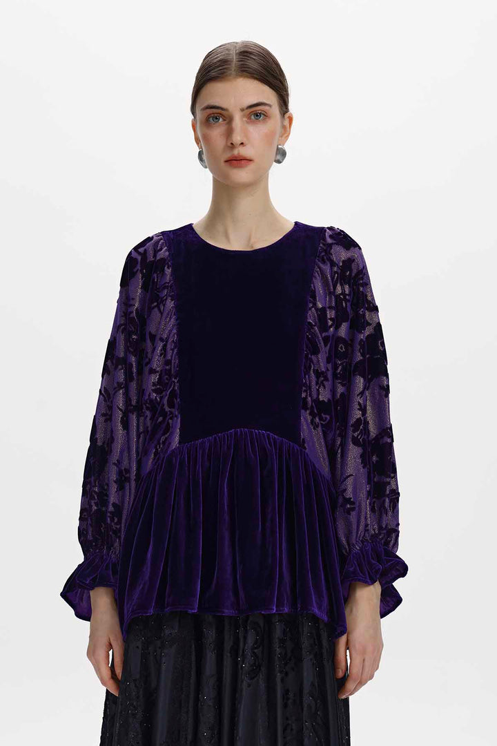 Astrid Burnout Velvet Peplum Top