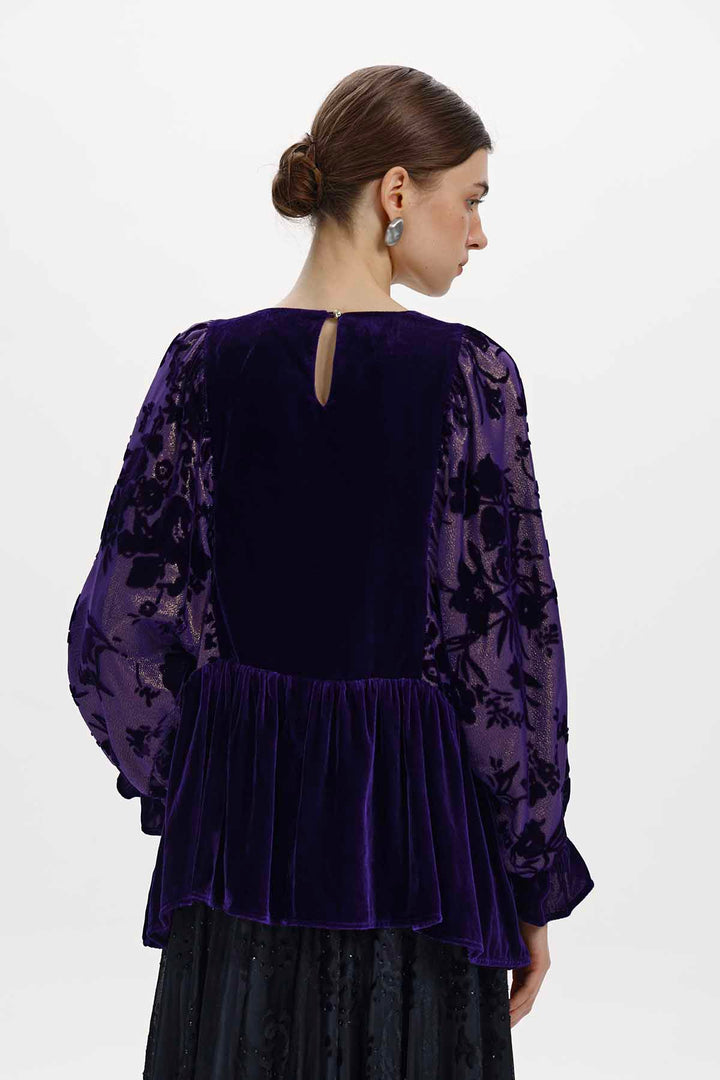 Astrid Burnout Velvet Peplum Top