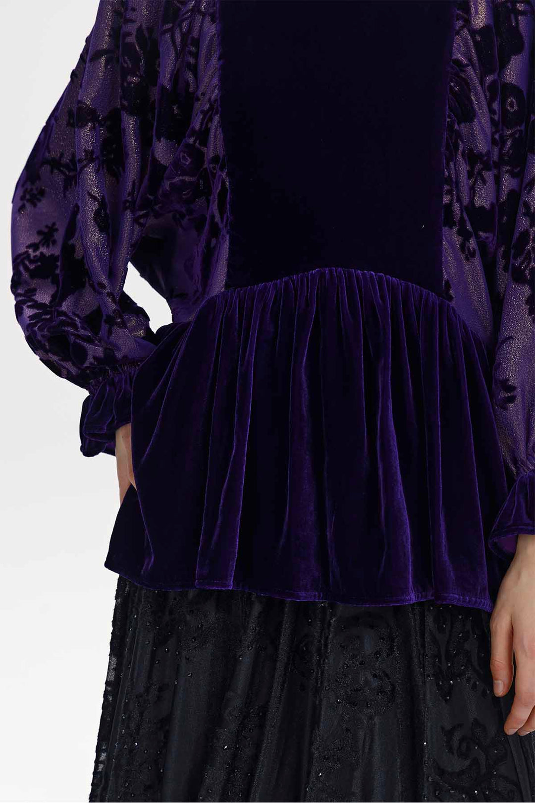 Astrid Burnout Velvet Peplum Top