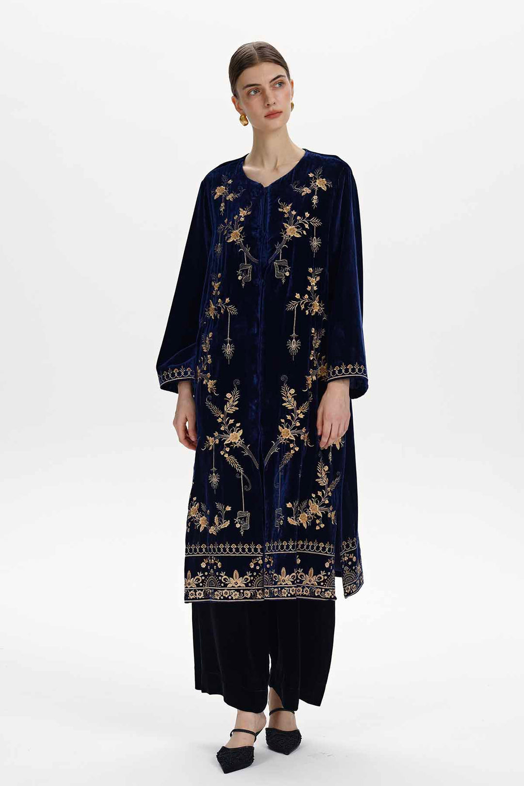 Brigitte Embroidered Silk Velvet Coat