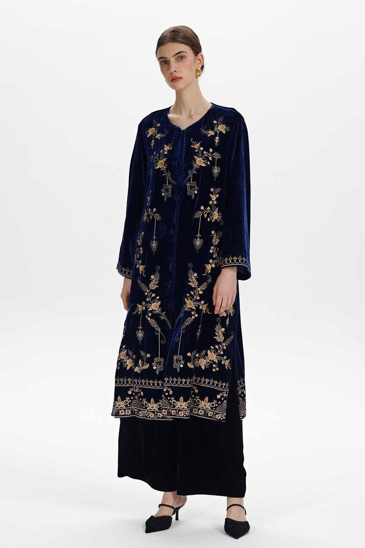 Brigitte Embroidered Silk Velvet Coat