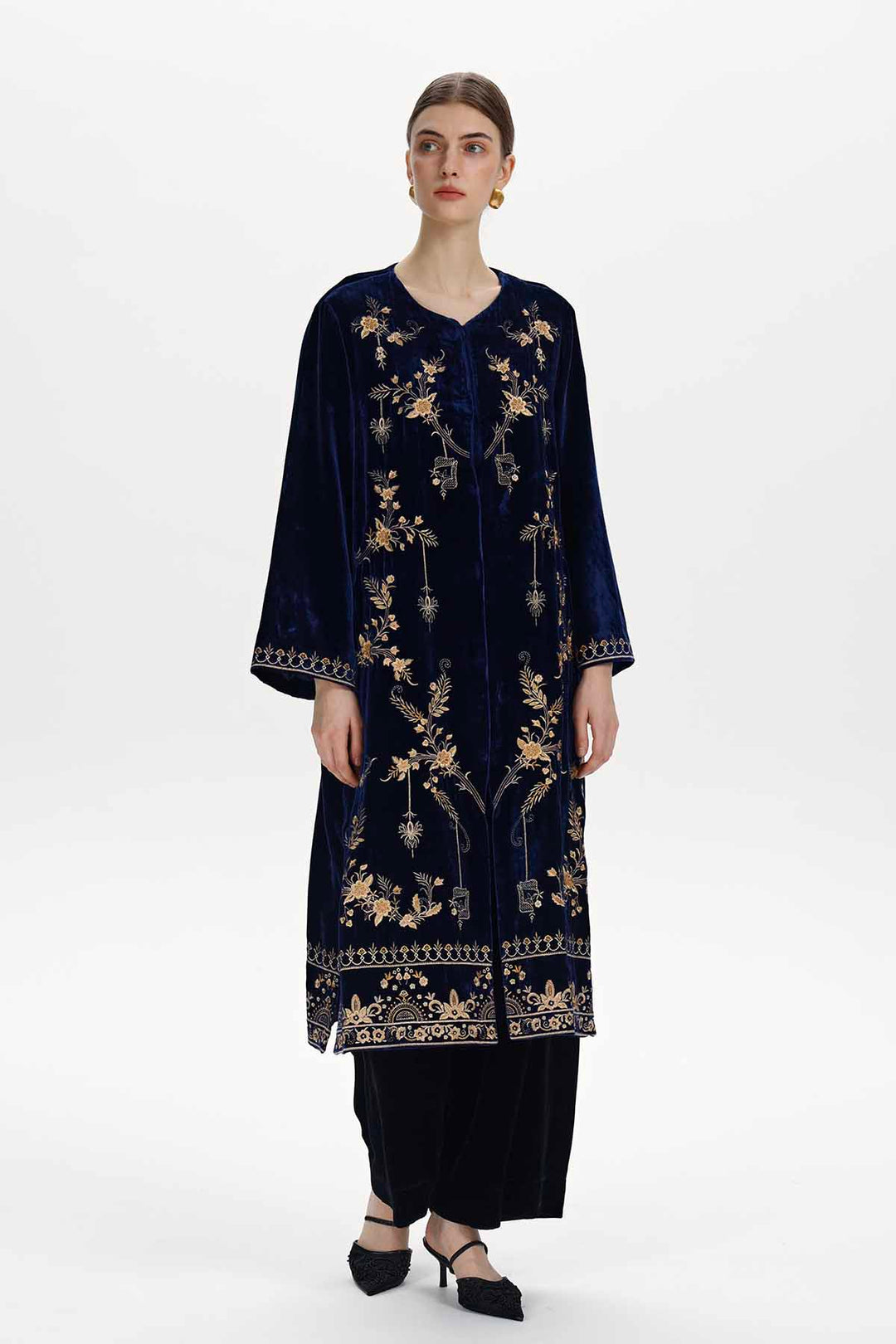 Brigitte Embroidered Silk Velvet Coat