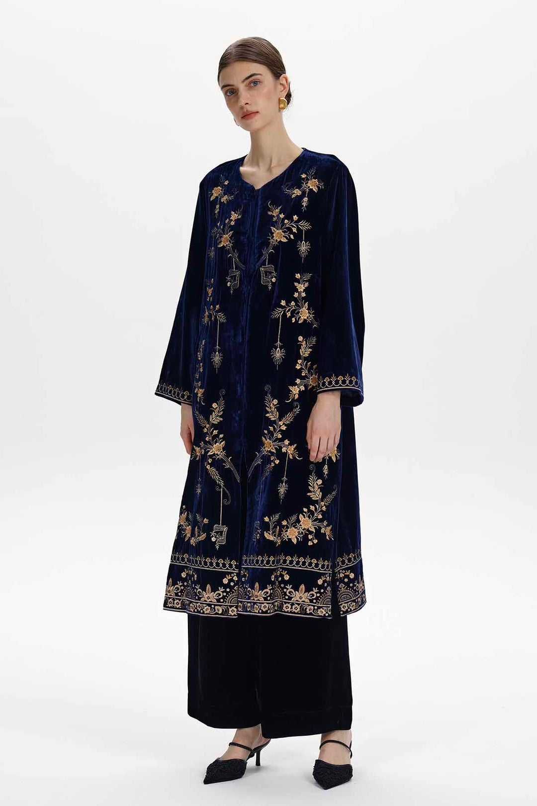 Brigitte Embroidered Silk Velvet Coat