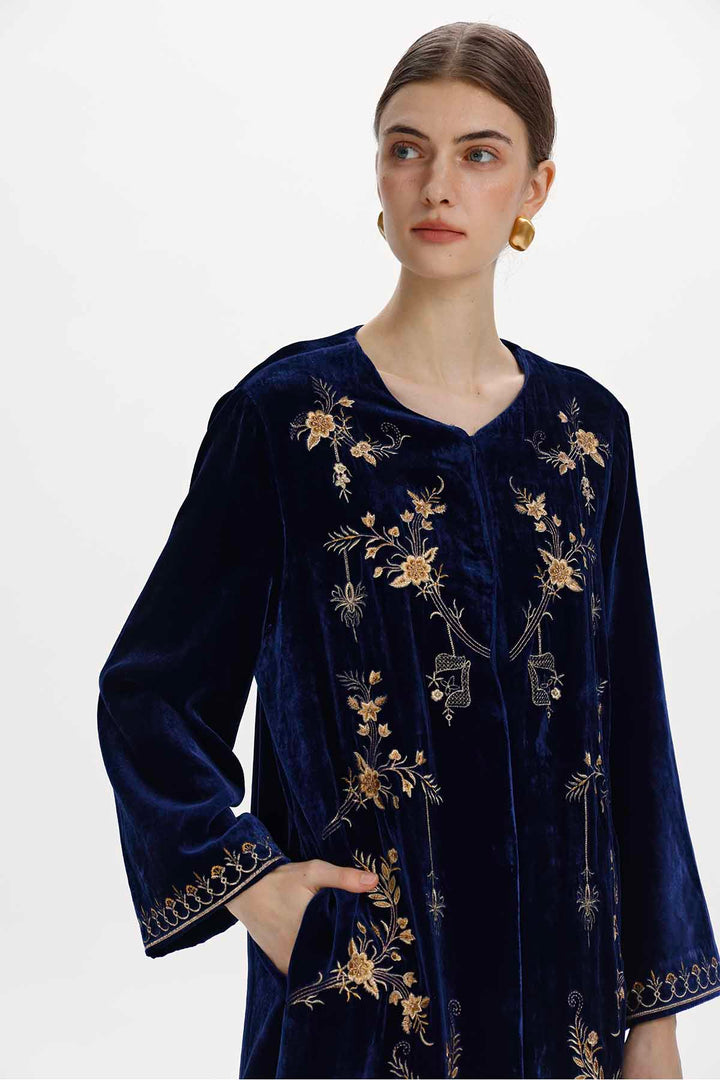 Brigitte Embroidered Silk Velvet Coat