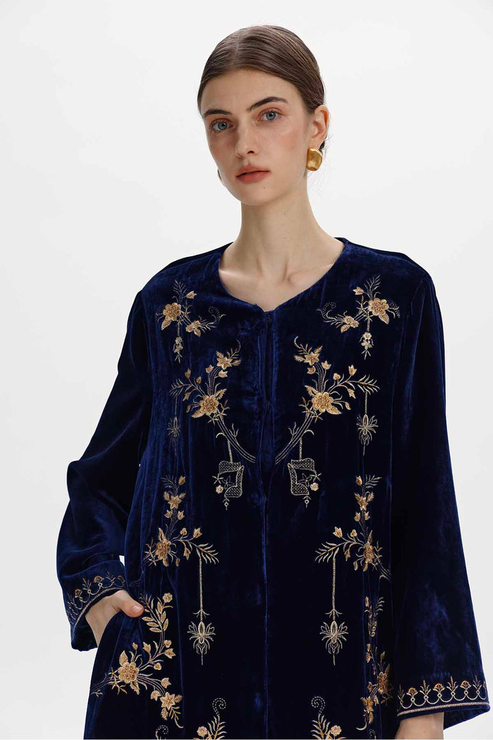Brigitte Embroidered Silk Velvet Coat