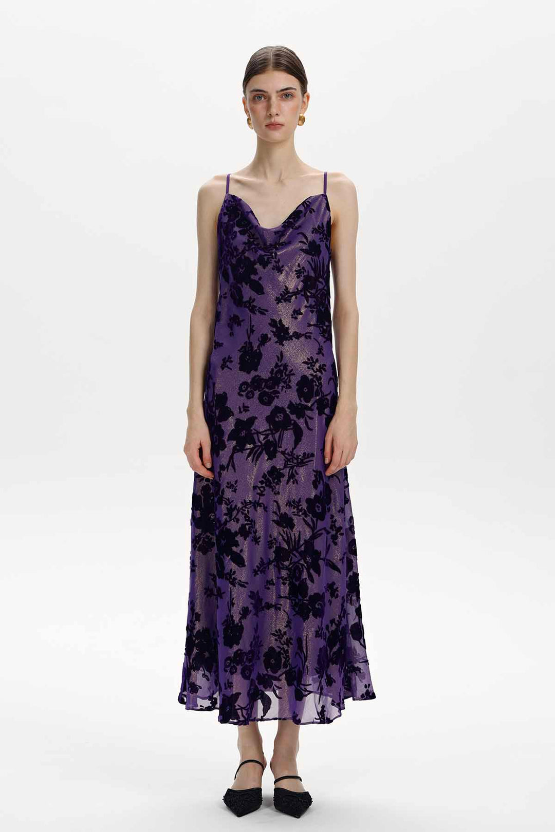 Damaris Purple Floral Velvet Maxi Dress