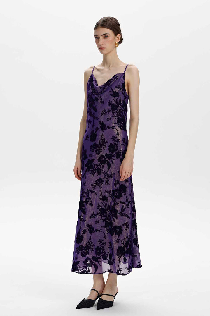Damaris Purple Floral Velvet Maxi Dress