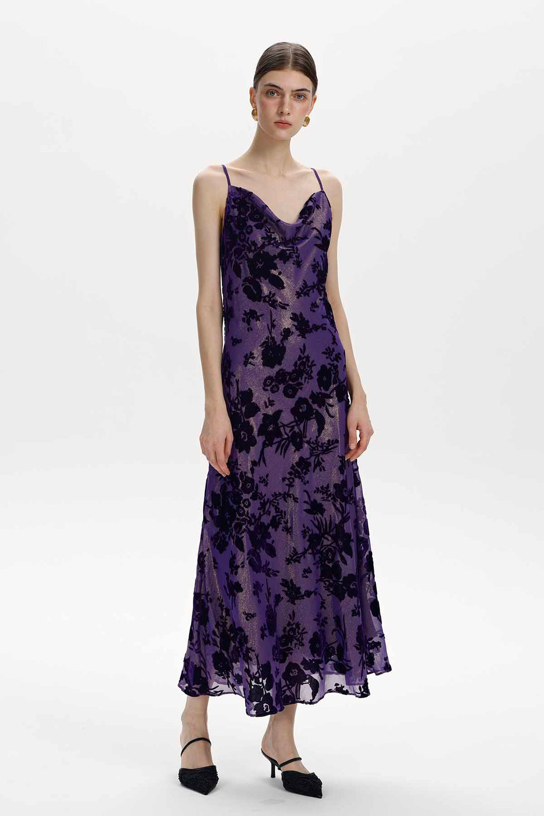 Damaris Purple Floral Velvet Maxi Dress
