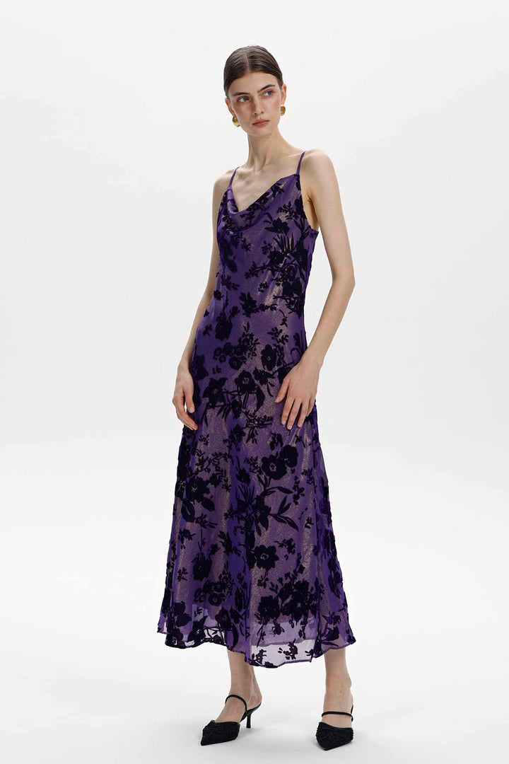 Damaris Purple Floral Velvet Maxi Dress