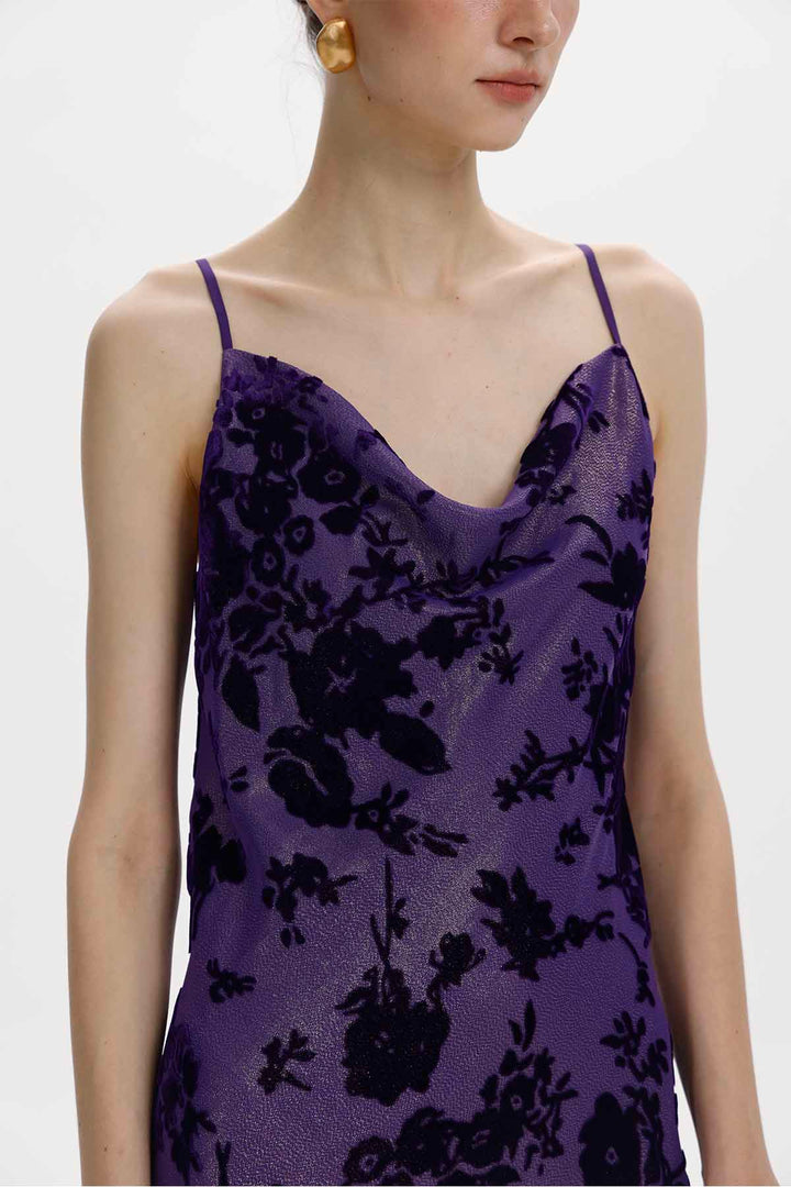 Damaris Purple Floral Velvet Maxi Dress