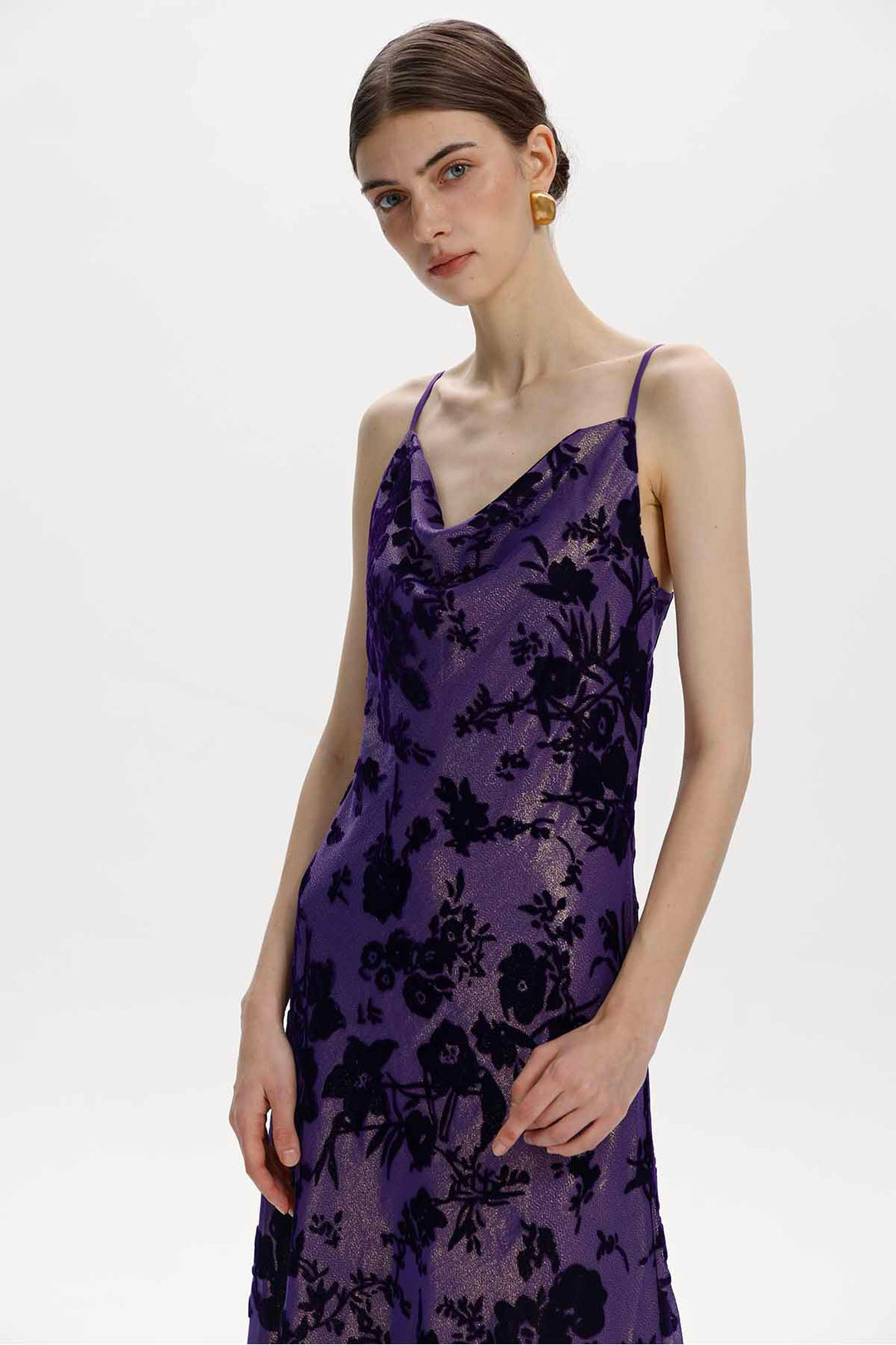 Damaris Purple Floral Velvet Maxi Dress