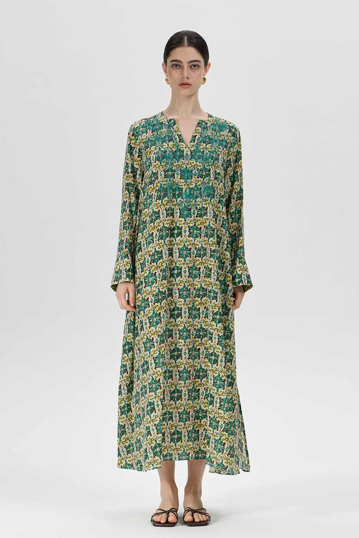 Thisbe Grünes Mosaik-Seidenkleid