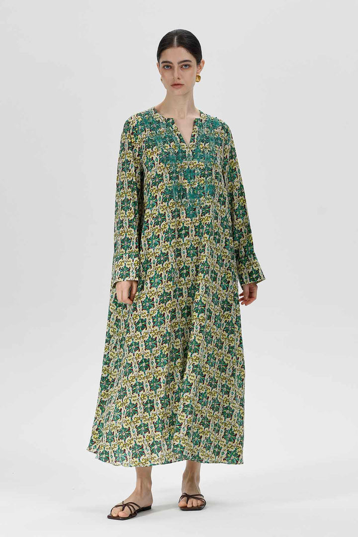 Thisbe Grünes Mosaik-Seidenkleid