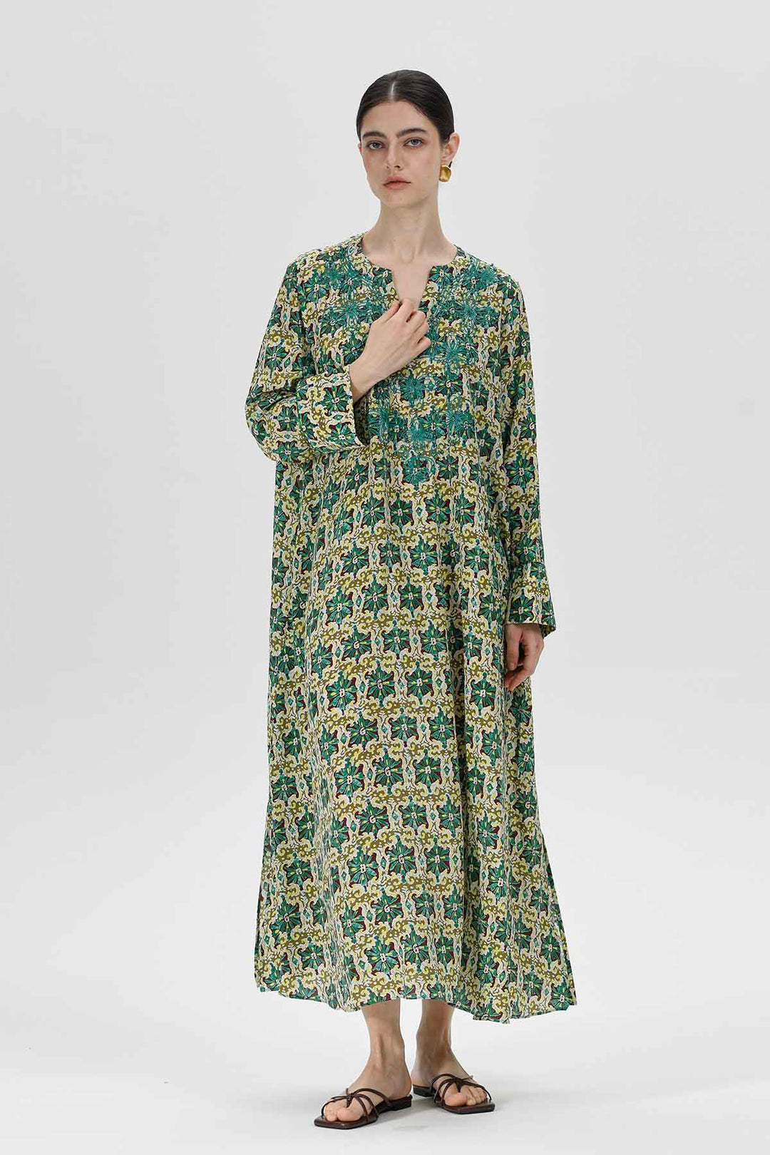 Thisbe Grünes Mosaik-Seidenkleid