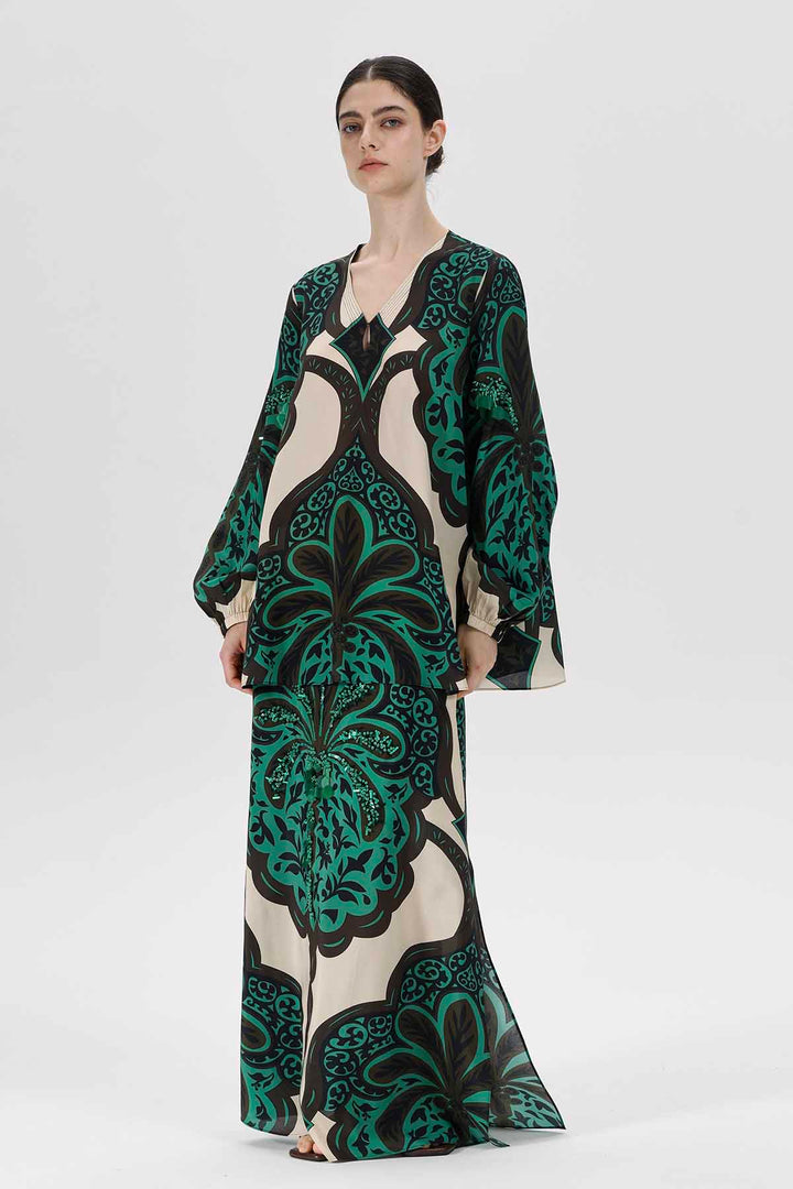 Conjunto de falda de seda con estampado Aisling