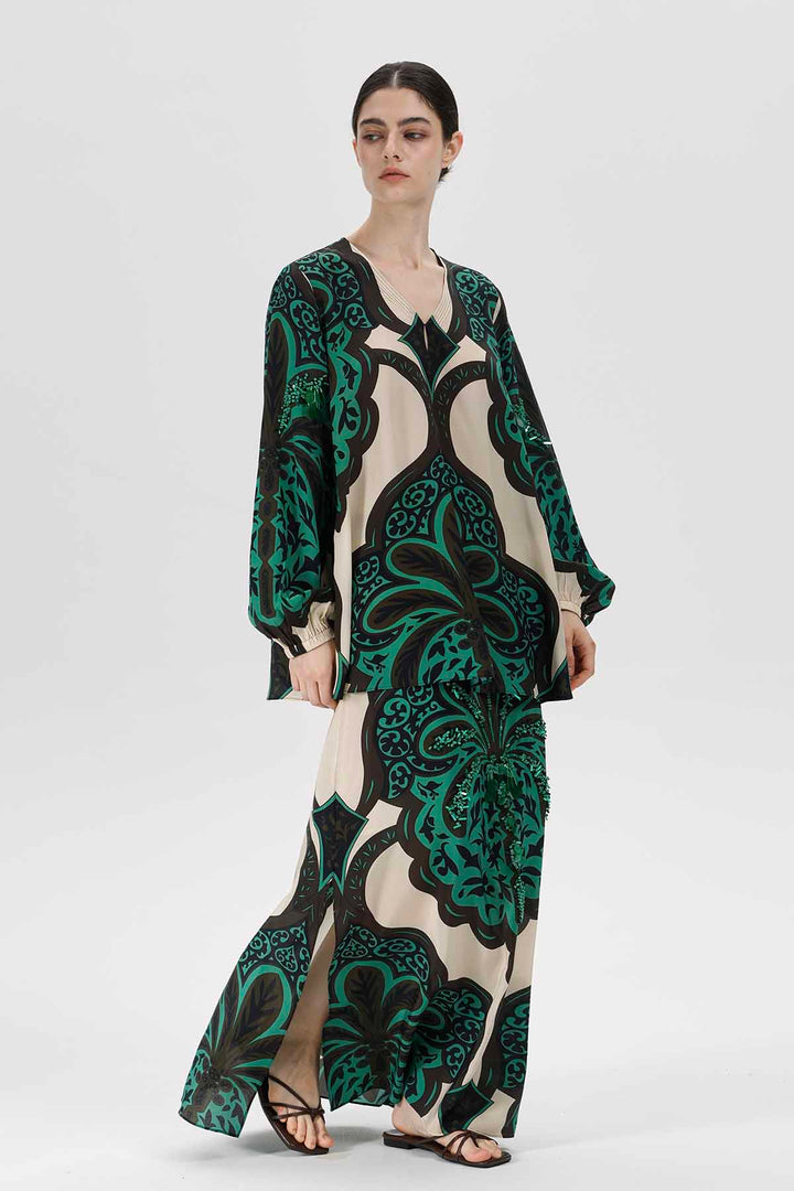 Conjunto de falda de seda con estampado Aisling