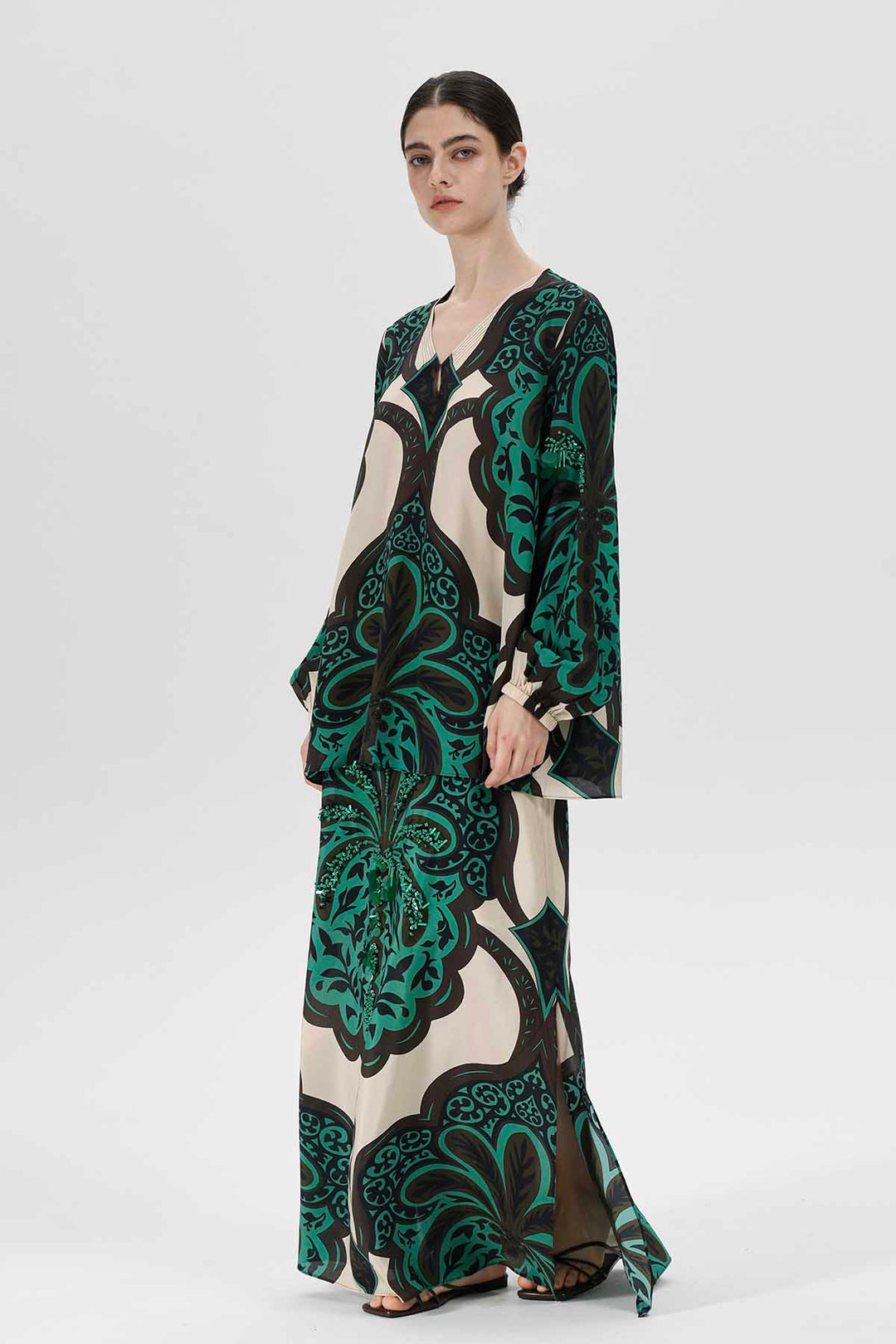 Conjunto de falda de seda con estampado Aisling