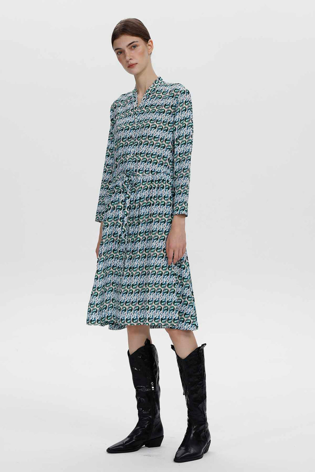 Claire-Seidenkleid mit abstraktem Print